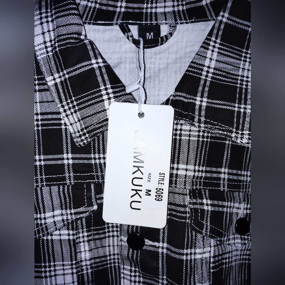 Black and White Plaid Men's Jeans Jacket - Picture 2 of 5